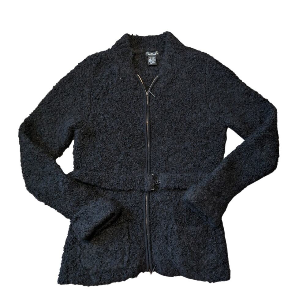 Doncaster Collection Women's Full Zip Cardigan M Black Jacket Sweater Alpaca